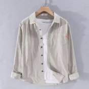 簡約春秋季新款時尚個性復古港風寬鬆感小衆痞帥男士長袖襯衣男裝連帽外套 棉質外套 吉爾登