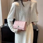 (店+)【LEESA】鏈條包\斜背包\菱格紋包\小香風包包時尚小方包\單肩斜背\方胖子\精品包\女生小包包\閨蜜禮物\生日禮物