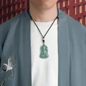 天然a貨翡翠豆種四臂觀音掛件玉石蓮花吊墜玉佩男士時尚送禮項鏈