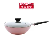 NEOFLAM EELA系列陶瓷塗層鑄造炒鍋30公分-粉紅色+玻璃蓋(IH爐可用，不挑爐具)-台灣原廠公司貨