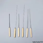 臺灣熱賣不鏽鋼小木柄扁籤子圓籤子家用燒烤小羊肉串烤肉丸子針章魚丸子籤