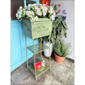 (店+)仿古 鐵藝 綠色花架 花盆架 做舊 落地 鐵製 盆栽架 多肉植物 花台 置物 收納架 庭院造景 花器 佈置