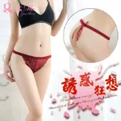 春天玩具 誘惑狂想！蝴蝶結蕾絲美型俏臀中腰丁字褲﹝酒紅﹞