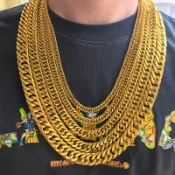 【啊香哥金飾】鍍金古巴金項鍊 嘻哈項鏈 黃金項鍊 沙金男項鍊 60-70公分長 可套頭奢華霸氣行情