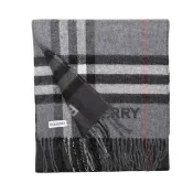 【BURBERRY 巴寶莉】雙面兩用喀什米爾羊毛蘇圍巾(深灰色/灰色)
