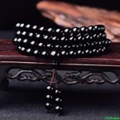 思樂小舖 黑曜石 純黑烏金黑曜石手鏈108顆佛珠手串男士女款天然水晶念珠多圈
