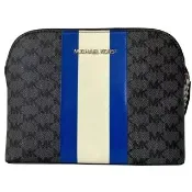【Michael Kors】專櫃款藍x白x黑灰PVC滿版LOGO貝殼包