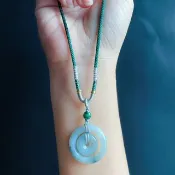 天然緬甸玉翡翠 飄花 子母扣 項鍊 禮物 長輩禮 jadeite
