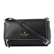 【HOTAI購】【KATE SPADE】 Leila 荔枝紋暗層翻蓋磁釦斜背包-黑色