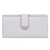 【PRADA 普拉達】經典浮雕LOGO多夾層扣式零錢長夾(淺灰藍)