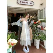 【隔日到貨】韓系 白色洋裝 式洋裝 純欲風 吊帶連衣裙 寬鬆蛋糕裙 長裙子 婚禮洋裝 細肩帶吊帶裙 海島度假