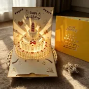 【HOT】會唱歌3D生日發光賀卡驚喜禮物祝福卡片高級感男女朋友生日禮物