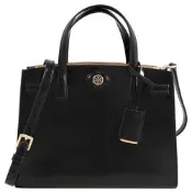 TORY BURCH Robinson 金屬LOGO漆面皮革三層托特包/兩用包(黑)