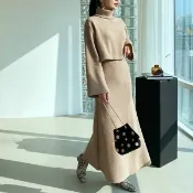 Anna S ANNAS 正韓針織套裝高領喇叭袖毛衣針織衫 上衣裙子長裙傘裙魚尾裙韓國