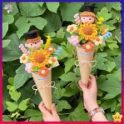 高品質 畢業花禮 手工毛線向日葵 畢業男孩女孩花束 甜筒冰淇淋畢業花束 送小朋友畢業花束 畢業禮物