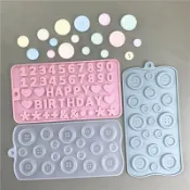 🌟臺灣有貨🌟免運🌟華夫鈕釦數字字母生日快樂翻糖模具 硅膠巧克力造型模具DIY烘焙模🌟可開票🌟