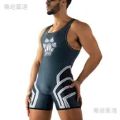 競技舉重服 摔跤服 角力服 連身衣運動背心 摔角服 速乾貼身 男士體操服訓練衣 新款摔跤服連體衣舉重運動服速幹拳擊無袖健