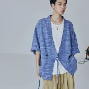 春風醉 亞麻棉提花夾克外套 / 夏季寬鬆肌理感上衣