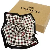 【COACH】100%蠶絲絲巾領巾方巾圍巾禮盒(櫻桃/黑)