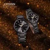 CITIZEN 星辰 銀河黑金限定 愛戀情人 光動能不鏽鋼對錶/ 黑x黑( BM7595-89E+EW2595-81E )