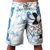美國百分百【全新真品】ED Hardy 海灘褲 ED 短褲 休閒褲 衝浪褲 愛殺 褲子 男褲 白 專櫃經典款 31腰 F464