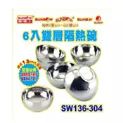 【百利市購物中心】秦博士 304不鏽鋼13cm雙層隔熱碗6入組 SW136-304