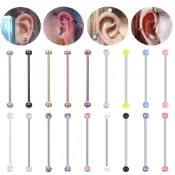 ♥❤zsjewelღ♡ 單隻鈦鋼長耳骨釘 34mm/38mm長耳棒 雙頭圓球耳釘 雙耳洞耳釘 抗過敏龐克穿刺釘
