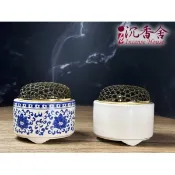 【i郵購】沉香舍薰香園 【沉香舍】金屬網蓋青花紋陶瓷香爐/聞香杯 可搭配6公分香篆 臥香香插 香道用品