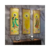 (店+)西方三聖 南無觀音阿彌陀佛立像 大尺寸定製佛圖畫 大型鋁合金框掛畫內框畫畫保平安佛像壁畫