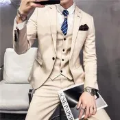 【現貨】成套西裝 休閒西裝男外套潮流修身帥氣三件套西服男套裝英倫風禮服伴郎新郎西裝外套 男士衣著