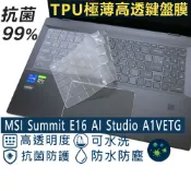 【Ezstick】MSI 微星 Summit E16 AI Studio A1VETG TPU鍵盤膜｜奈米銀抗菌｜防水