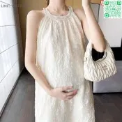 孕婦洋款時尚夏季韓版寬鬆頸袖背裙級氣過膝裙
