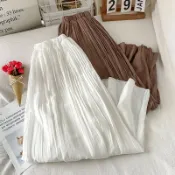 協貿國際日用品生活3館 白色褶皺雪紡氣質半身裙夏薄款小個子遮跨顯瘦松緊高腰a字中長裙