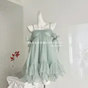 台灣現貨‼️【JANE.吊帶洋裝❤】韓國純欲渡假風綁帶露背荷葉邊吊帶短洋裝