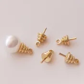 宏雲Hongyun-Ala--14K鍍金保色小燈泡珍珠托羊眼釘半孔珠托吊珠帽手工diy吊墜配件