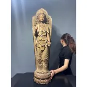 【通天寶】早期廣東 石灣陶【背屏觀音】名師手製 有落款 值得收藏 居家裝飾 石灣陶擺件 A63