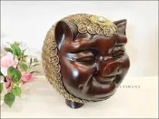 福豬 金豬 小豬 大型 撲滿 波麗 仿木雕感 錢幣豬 公仔 吉祥如意 招財 存錢筒 擺飾品 裝飾品 財位 風水 入厝送禮