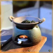 陶瓷香薰爐 可乾燒 茶葉烘烤器 復古粗陶 薰香爐 精油擴香 蠟燭台 室內香氛 烘茶器 芳香 淨香爐 香座 露營 香盤