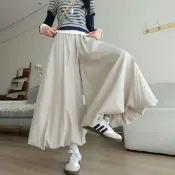 (店+)Alyssa 艾麗莎【現貨】蓬蓬花苞 燈籠褲 女生長褲 涼感冰絲 闊腿褲裙 休閒九分 寬褲【JN121】