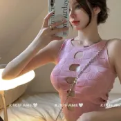 【𝐊𝐈𝐊𝐈𝐅𝐀𝐌𝐄】💅𝓢𝓹𝓲𝓬𝔂.ᐟ.ᐟ辣妹天花板🤍性感圓領鏤空針織背心 鏤空上衣 挖洞上衣 挖胸 無袖上衣 短版上衣