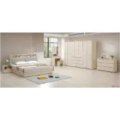 (店+)【新荷傢俱工場】26W 029 艾薇拉白橡奶茶色5尺床頭 6頭 四抽床底 床頭櫃 2尺鏡台 4尺六斗櫃 插座床頭 雙人床