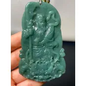 J2133(附證書）天然翡翠。老油青關公關聖帝君武財神項鍊吊飾