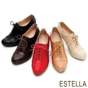 【ESTELLA】MIT真牛油皮綁帶高跟牛津踝靴(共五色)