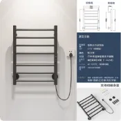 (店+)現貨清倉 電熱毛巾架 浴巾架 衛生間收納架 毛巾置物桿 衛浴擺放儲物架 黑色 右線 10.5*45*60CM 110V