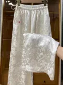 全球選品1館 生活百貨 新中式提花緞面寬褲女夏季薄款寬鬆高腰垂感國風高檔直筒長褲子