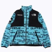 【DOKODEMO】Supreme SUP x THE NORTH FACE 21AW NA52101I 聯名款藍色和黑色印花抓絨夾克/外套，成色極佳。正品 SP。男款