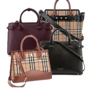 【BURBERRY 巴寶莉】經典格紋系列皮革拚接手提包/肩背包/兩用包(多色可選)