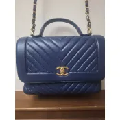 【近全新正品】CHANEL Coco Handle 深藍金扣 小型 24cm｜附卡有序號｜無盒無防塵袋