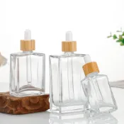 30ml 50ml 100ml 透明扁平方形精油滴管透明加厚玻璃瓶長方形香水瓶