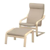 【IKEA 宜家家居】POÄNG 扶手椅附椅凳，實木貼皮, 樺木/kelinge 米色